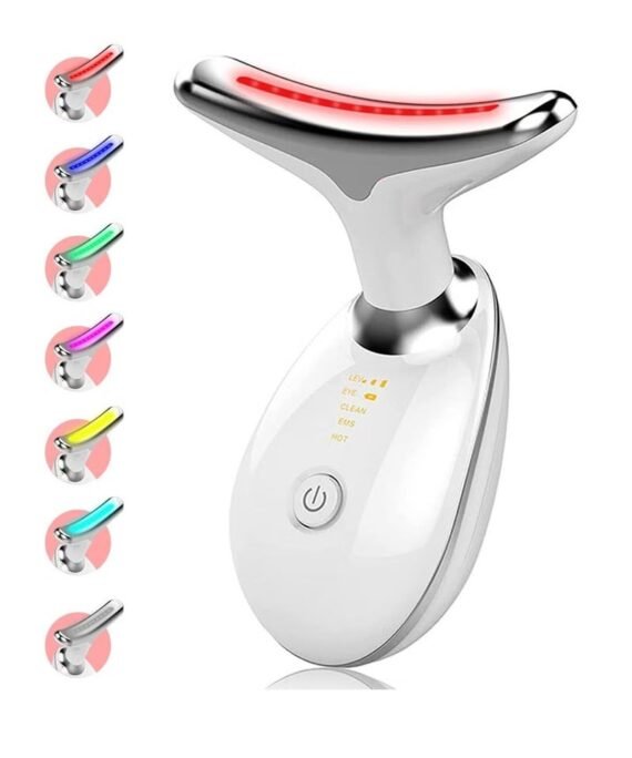 JAJEEK Red Light Therapy for Face & Neck – 7 Color LED Skin Rejuvenation Beauty Device, Deplux Neck Tightening & Anti-Aging Treatment, Glossy White, Professional Skincare Solution