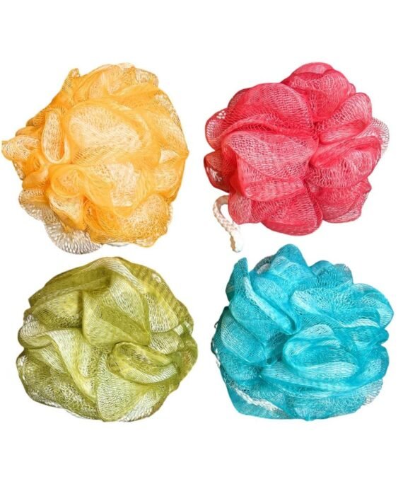 VIO 4 Pack Soft Fluffy Gentle Exfoliating Bath Ball Mesh Body Scrub Mesh Loofah Shower Sponge Ball Pouf Shower Ball Scrubber Exfoliator Mesh Sponge Body Cleansing Bath Bubble Ball