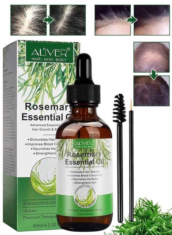 ALIVER 60 ml Rosemary Essential Oil  for Hair Growth Pure Organic Rosemary Oil for Dry Damaged Hair and Growth Hair Scalp Oil  Pure and Natural Premium Quality Oil Hair Loss Treatment Oil for Men and Women