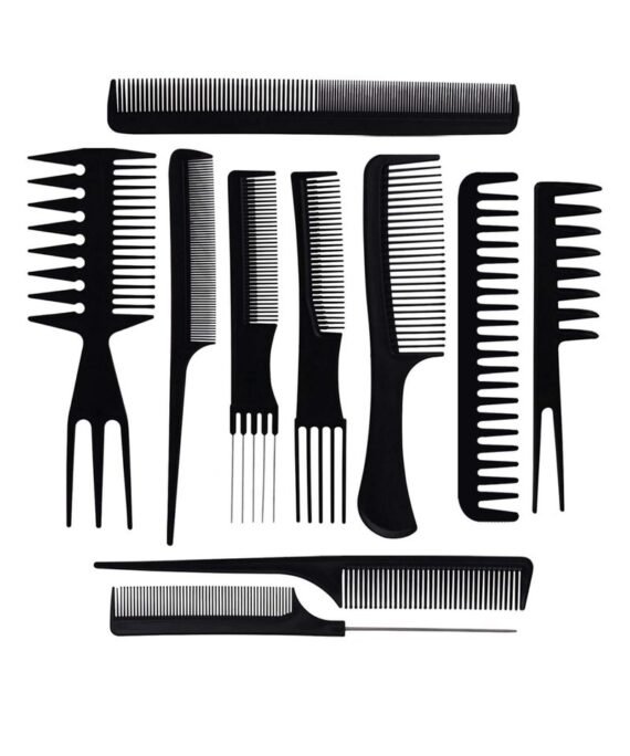 Generic Professional Multipurpose 10 pcs Hair Comb Set Hair Brush for Hair Cutting and Styling (BLACK)