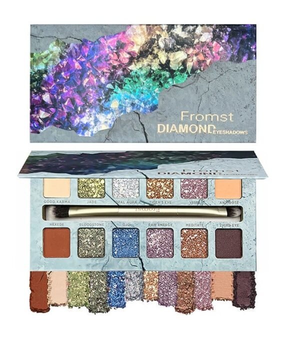 FROMST  Diamond Eyeshadows-12 Color Shine Eyeshadow Palette+Eyeshadow Brush, for Dazzling Metallic Stage Looks,Dreamy Vision