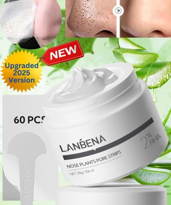 LANBENA Nose Plants Pore Strips 2.0,Upgraded Blackhead Remover Mask with Salicylic Acid, Amazonian White Clay, Pore Cleanser Purifying Peel off Face Mask with 60 PCS Strips, Peel Off  Mask Nose Strips Aloe Facial Mask 30g