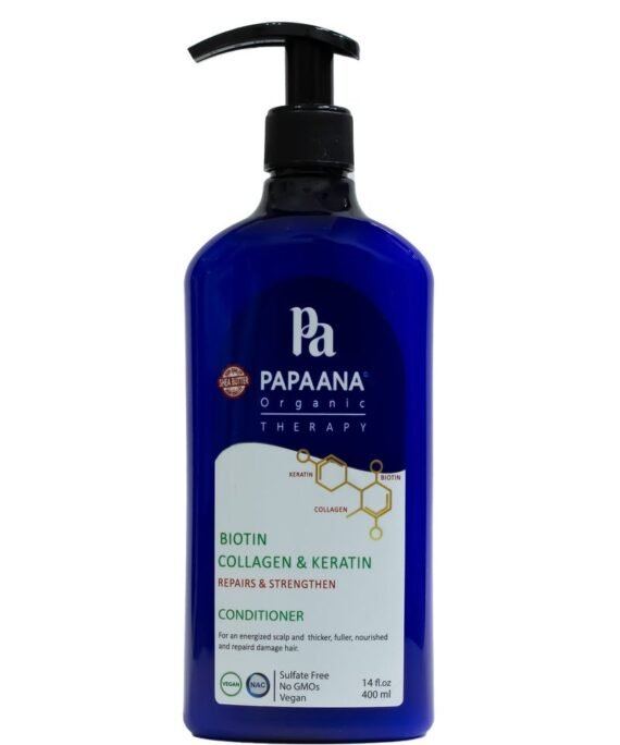 Papaana Organic Biotin Collagen & Keratin Conditioner with Shea Butter – 400ml, Strengthens & Thickens for Fuller, Healthier Hair with Shea Butter