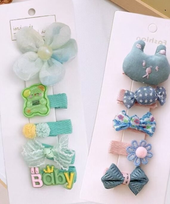 Generic 10 Pcs Charming Girls' Hair Clip Set: Delicate Flower, Cute Animal, and Bow-Shaped Knitted Hairpin in Soft Pastel Tones - Crafted from Quality Fabric and Plastic, Ideal for Daily Styling and Special Moments (Green)