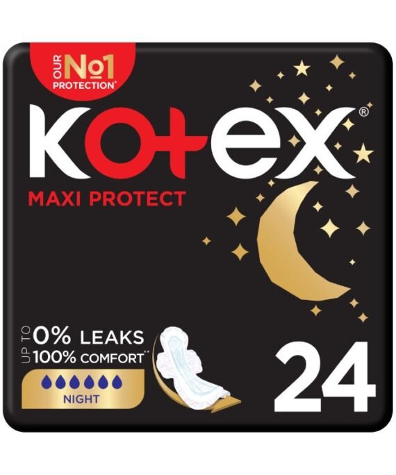 Kotex Maxi Protect Thick Pads, Overnight Protection Sanitary Pads with Wings, 24 Sanitary Pads 24 Piece