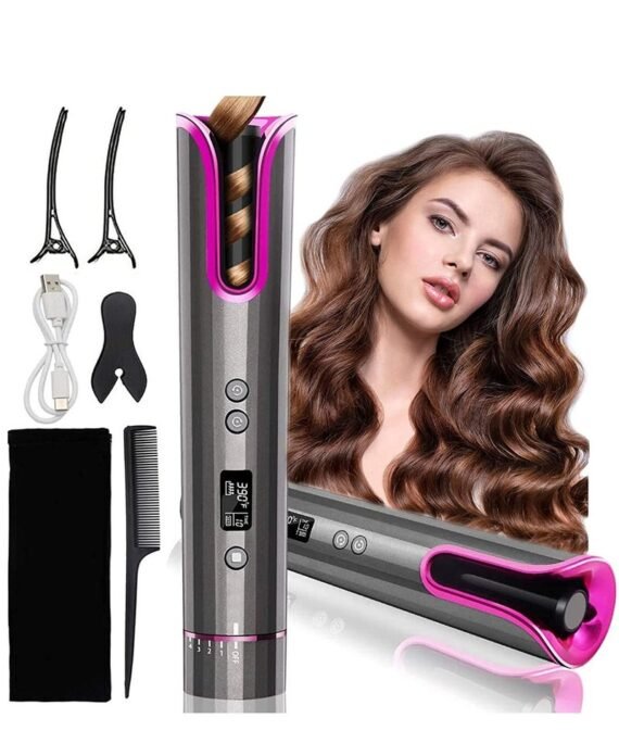 Generic Cordless automatic Hair Curler,Hair iron professional ceramic coating,Portable rechargeable ceramic automatic curling styling device, adjustable temperature and timer