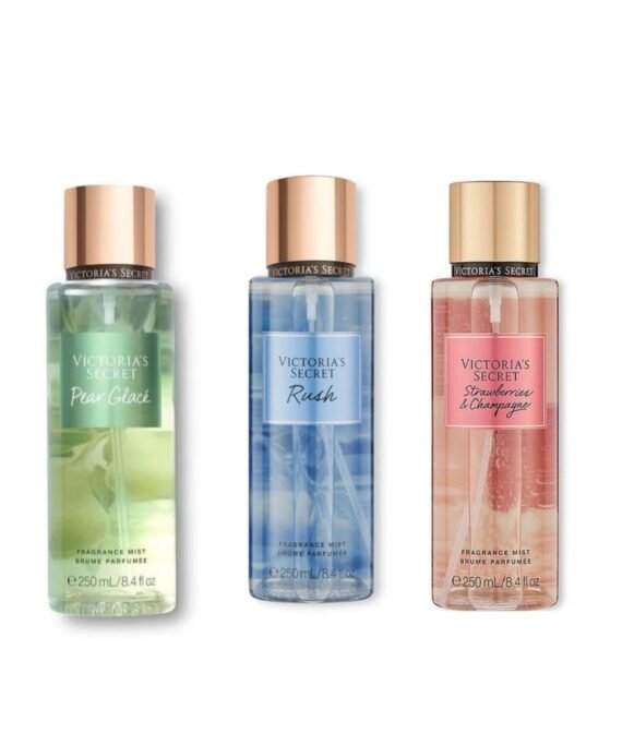 Victorias Secret - Beauty Combo Pack of 3 Body Mists - Rush, Strawberry Champagne & Pear Glace - 250ml Each (Total 750ml)