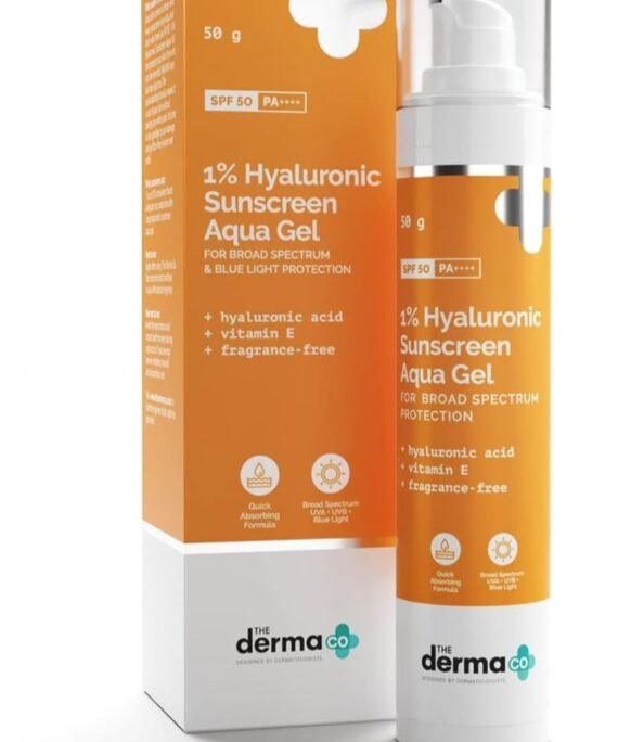 THE derma Co The Derma Co Hyaluronic Sunscreen Aqua Ultra Light Gel With Spf 50 Pa++++ For Broad Spectrum, UV A, UV B & Blue Light Protection For Oily Skin - 50G