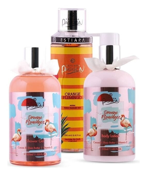 Estiara Passion 3-Piece Orange Flamingo Bath And Body Gift Set Clear 950ml