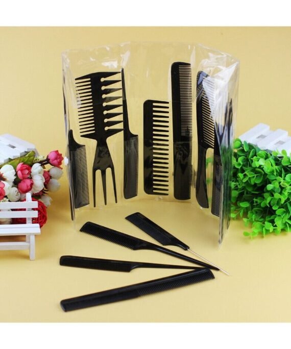 Generic 10-Piece Professional Anti-Static Hair Comb Set Black