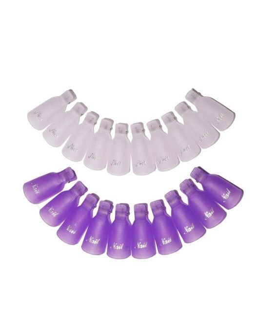 SYOSI 20PC Plastic Acrylic Nail Art Soak Off Cap Clip UV Gel Polish Remover Wrap Tool，Nail Polish Remover Clips（Purple,White）