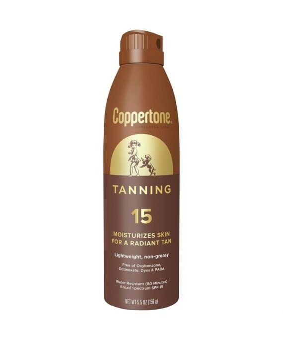 Coppertone Tanning Sunscreen Spray, Water Resistant Spray Sunscreen SPF 15, Broad Spectrum SPF 15 Sunscreen, 5.5 Fl Oz (Pack of 1)