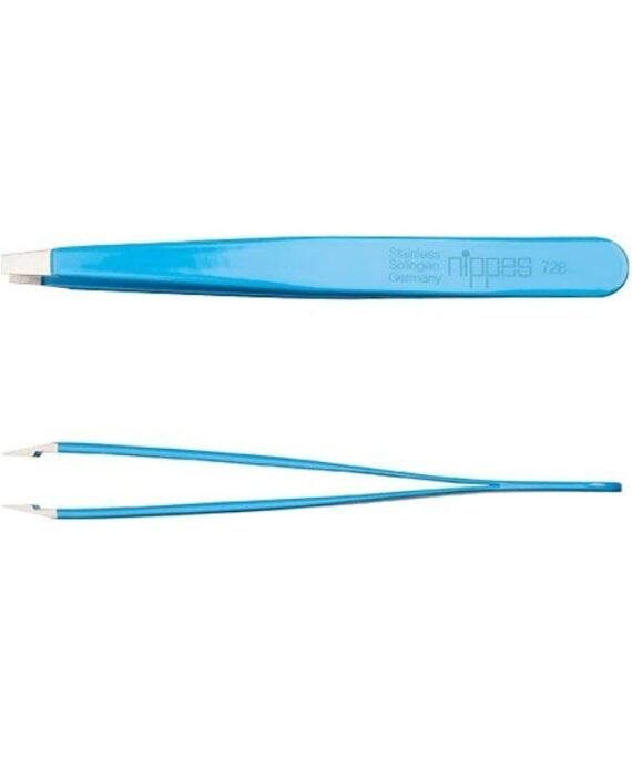 nippes Solingen Tweezer Stainless Steel Colored Straight 728 | Suitable For Fine & Precise Plucking | Handy With Good Grip | Blue