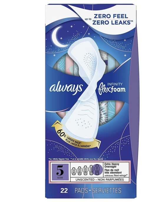 Always ads for Women Size 5 Extra Heavy Overnight Absorbency Unscented 22 Count