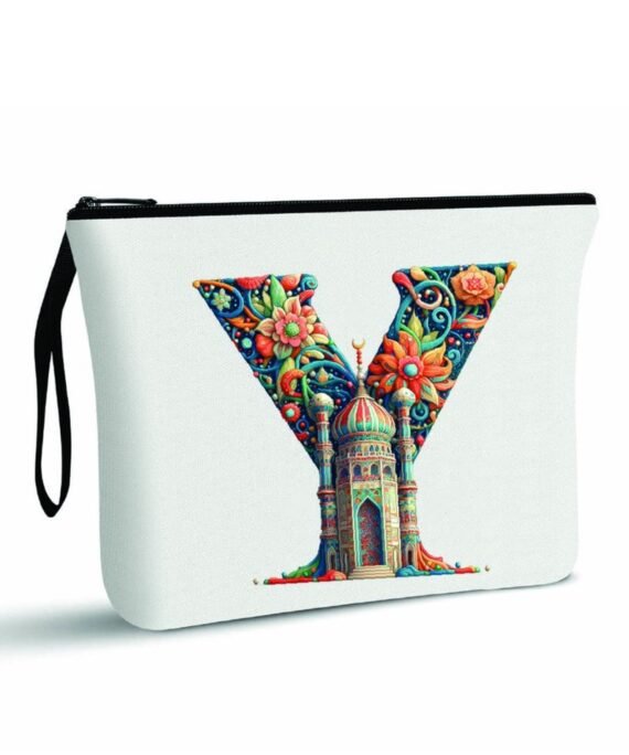 PRINTSHOP4ME Initial Monogram Cosmetic Pouch - Monogrammed Makeup Pouch - Perfect for Travel Organizer - Cosmetic Bag for Women - Gift for Ramadan - Initial Design Makeup Bag