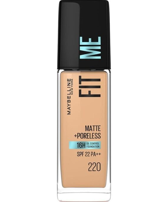MAYBELLINE NEW YORK Fit Me Matte + Poreless Liquid Foundation – 16 Hour Longwear Mattifying Oil Control SPF 22 PA++ & Blurs Pores for Normal to Oily Skin, Even Sensitive & Acne Prone - 220 | 30ml 220