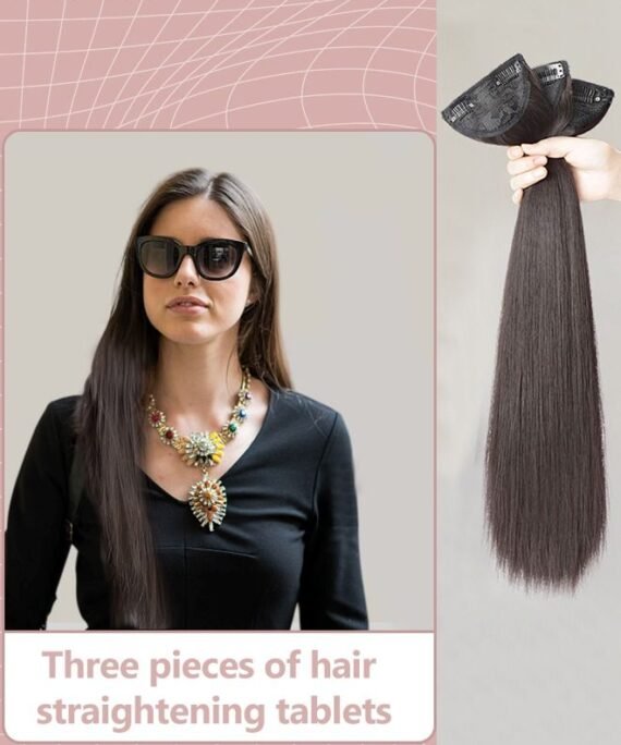 roaiss 3Pcs Clip in Hair Extensions, Invisible Adjustable Long Straight Synthetic Heat Resistant Hairpieces for Women Girls, Brown Black, 60cm
