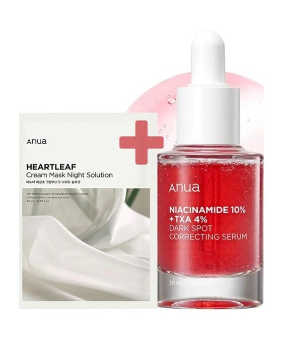 Anua Evening Skin Perfection Pack - Niacinamide 10% TXA 4% Dark Spot Correcting Serum 30ml And Heartleaf Cream Mask Night Solution 25ml