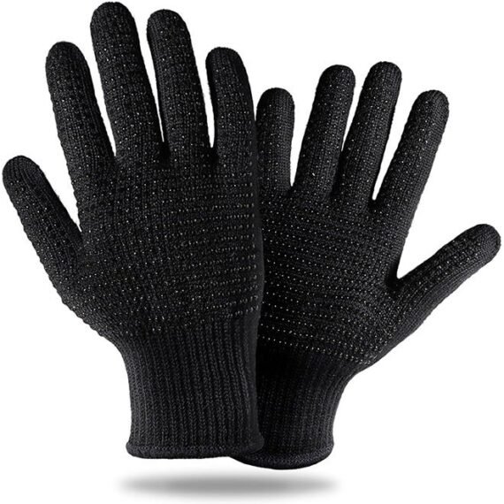 Heat Resistant Glove With Silicone Bumps For Hair Iron Tool, Professional Heat Gloves For Heat Press, Heat Protectant Gloves For Hair Styling, Sublimation Gloves Heat Resistant (Black)