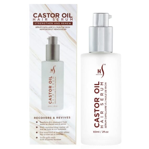 HerStyler Castor Oil Hair Serum for Hair Growth - Hair Shine Serum with Vitamin E - Hair Growth Serum - Hair Serum Heat Protectant - Vitamin E for Silky Hair - 2 Fl Oz (1 Pack)