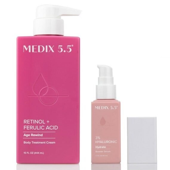 Medix Retinol Body Lotion + 3% Hyaluronic Acid Booster Serum Moisturizer 2Pc Skin Care Set Crepey Skin Care Treatment Retinol Body Cream Retinol Cream Targets Sagging Crepe Skin & Wrinkles 2Pc