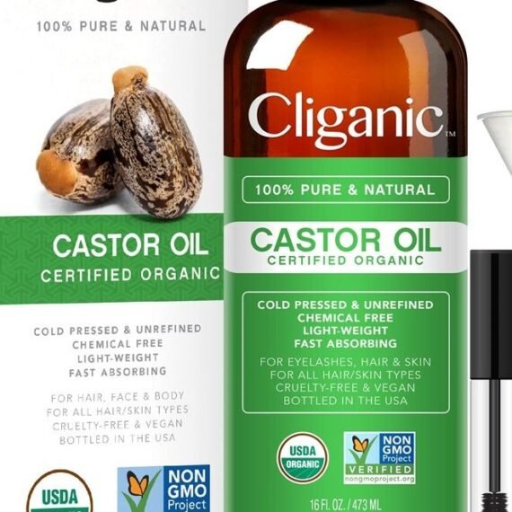USDA Organic Castor Oil, 100% Pure (16oz with Eyelash Kit) - For Eyelashes, Eyebrows, Hair & Skin | Bulk, Natural Cold Pressed Unrefined Hexane-Free | DIY Carrier Oil
