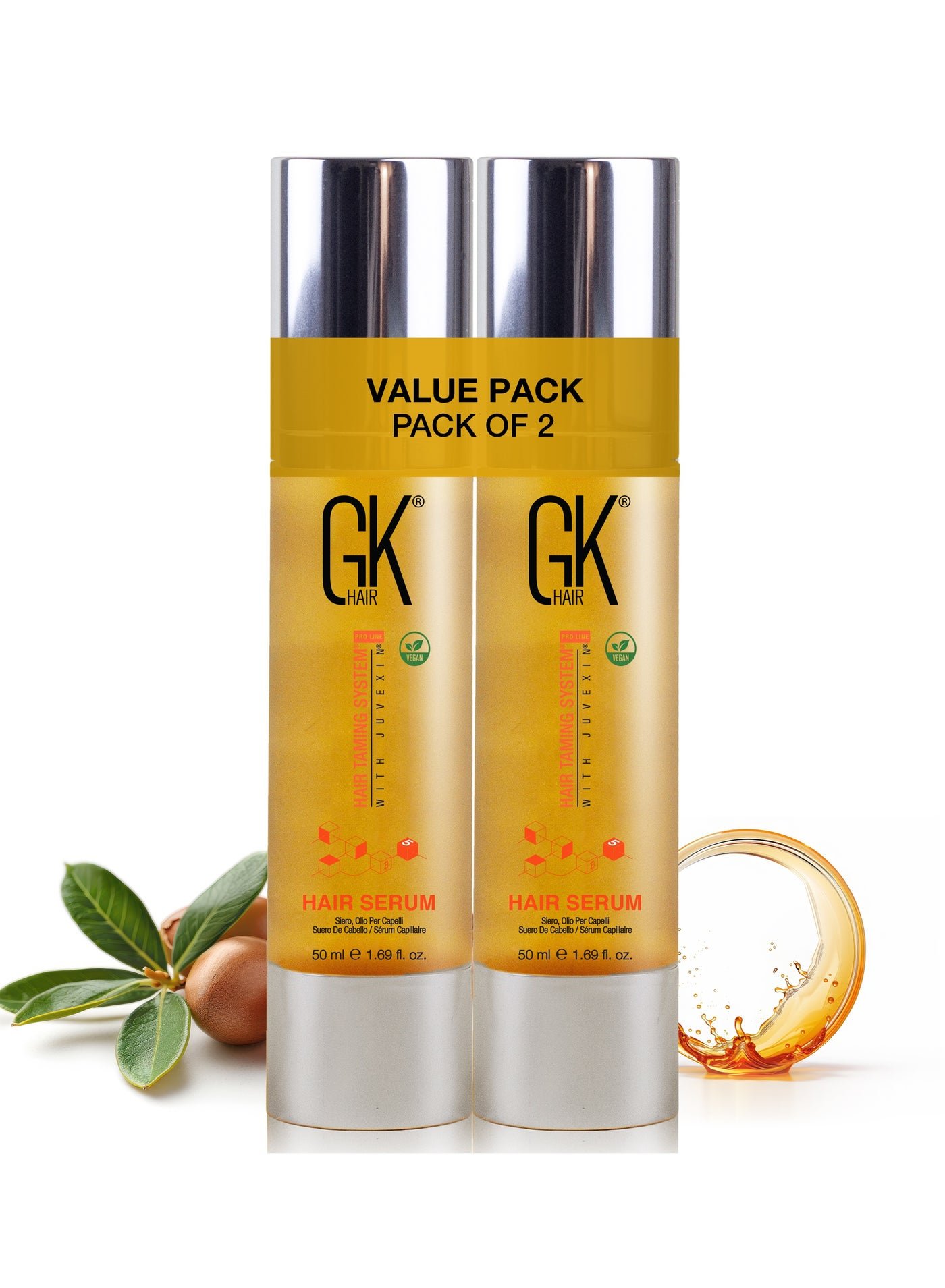 Argan Oil Hair Serum 50ml (Pack of 2) Styling Smoothing Strengthening Hydrating & Nourishing Heat Protection Shine For Frizzy Dry Damaged Hair