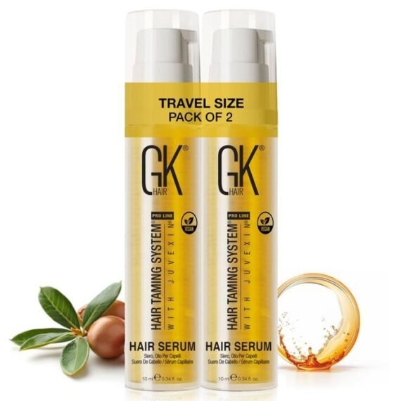 Global Keratin GKHAIR Smoothing Serum (Pack of 2/0.34 fl oz) - 100% Pure Organic Argan Oil | Hydrating Strength Shine Dry Damaged Repair Anti-Frizz Moistures Nourishment