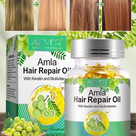 40 Pcs Amla Hair Repair Oil Capsules Organic Amla Oil with Keratin & Multivitamins Amla Hair Repair Oil Shines Nourishing Repair Dry & Damaged Hair Treatment Leave-In Serum