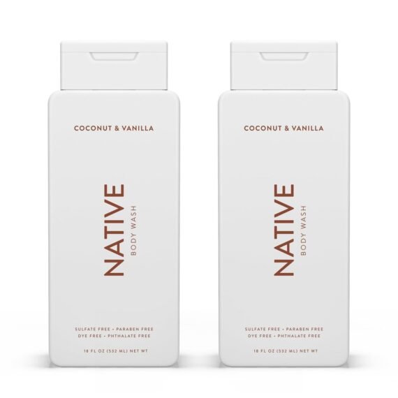 Native Body Wash Contains Naturally Derived Ingredients | For Women & Men, Sulfate, Paraben, & Dye Free Leaving Skin Soft and Hydrated | Coconut & Vanilla 18 oz - 2 Pk