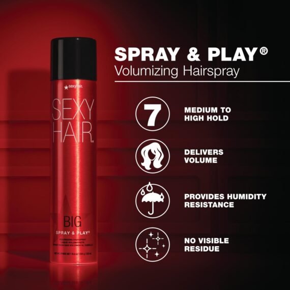 SexyHair Big Spray & Play Volumizing Hairspray Travel Size, 1.5 Oz | Hold and Shine | Up to 72 Hour Humidity Resistance | All Hair Types
