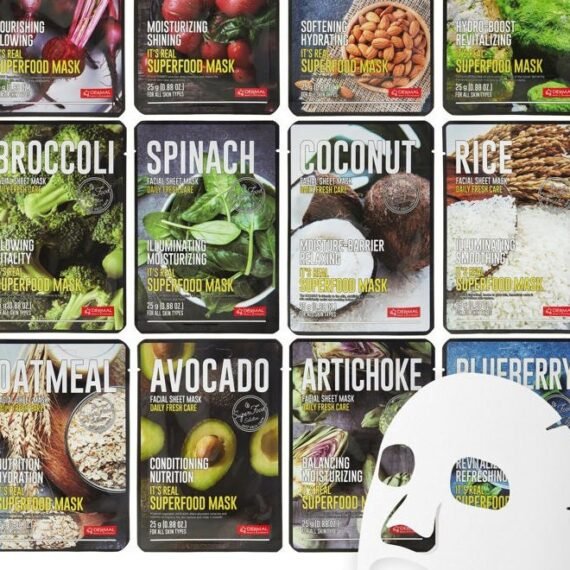 Super Food Face Masks Skincare- 12 Pack Facial Sheet Mask for a Glowing Refreshing Skin- Moisturizing Sheet Masks for Face Enriched with Natural Ingredients for All Skin Types