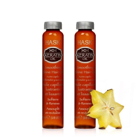 HASK KERATIN PROTEIN Smoothing Hair Oil Vials for Shine, Frizz Control and All Hair Types - Color Safe, Gluten-Free, Sulfate-Free - 2 Vials