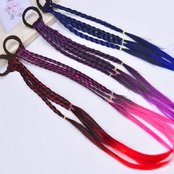4 Pieces Multicolor Elastic Hair Wig Braids Ponytail for Girls