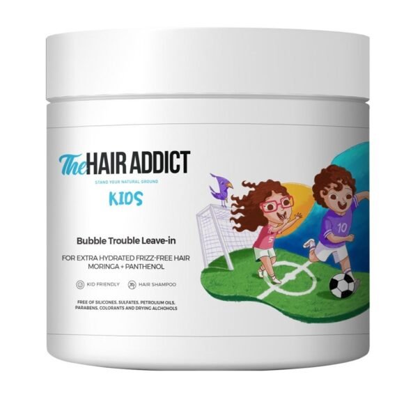 The Hair Addict Bubble Trouble Kids Leave-In Conditioner - Moisturizing Frizz-Control Styling Cream - Moringa Avocado Panthenol Formula - 500ml