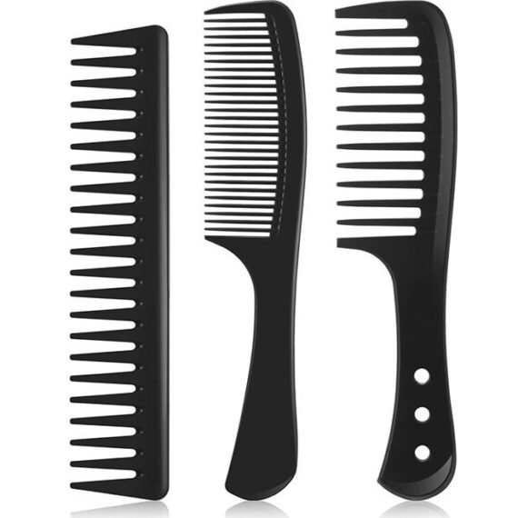 3 Pcs Wide Tooth Detangling Hair Comb Detangling Hair Comb Hair Styling Comb Set, Carbon Fiber Cutting Comb Anti Static Heat Resistant Comb for Women Curly Straight Long Hair, Black