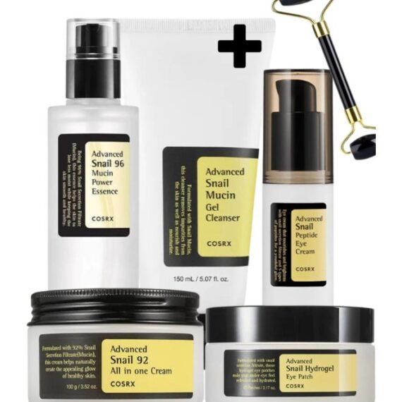 Optimal Snail-Powered Skincare Pack 5 & Face Massage Roller Advanced Snail 96 Mucin Power Essence, 92 All-in-One Cream, Peptide Eye Cream, Gel Cleanser, and Hydrogel Eye Patch 468.99ml