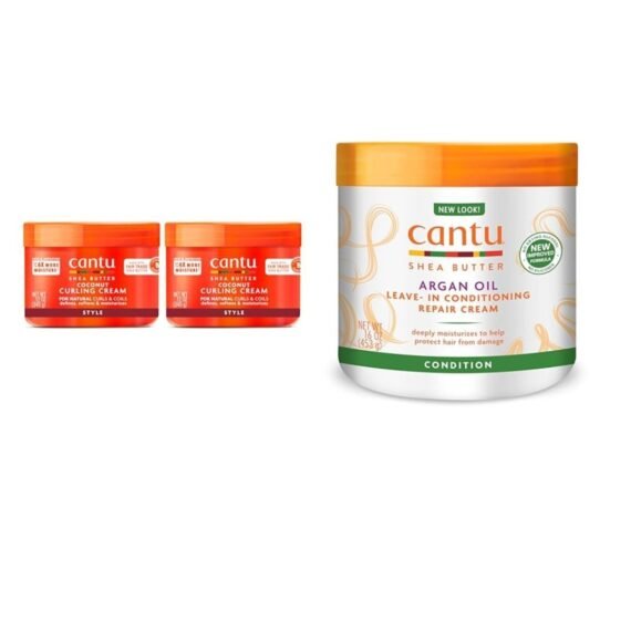 Cantu Coconut Curling Cream for Natural Hair 12 oz (Pack of 2) & Leave-In Conditioning Repair Cream with Argan Oil 16 oz Bundle 12 oz (Pack of 2) & 16 oz Bundle