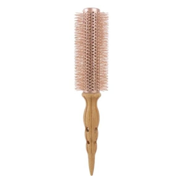 Round hairbrush made of wood and stainless steel, Golden color