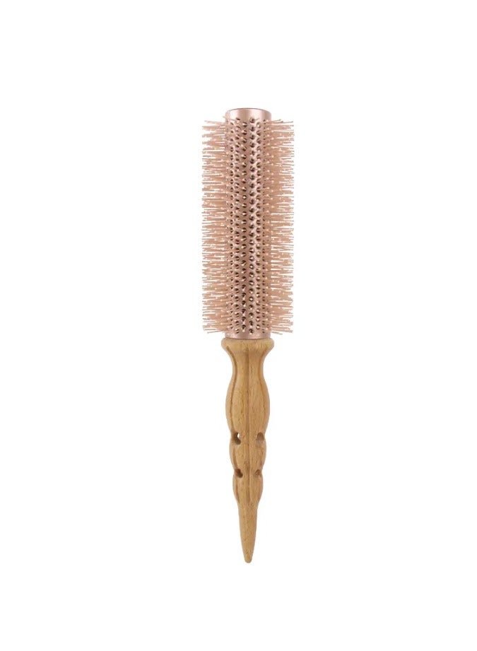 Round hairbrush made of wood and stainless steel, Golden color