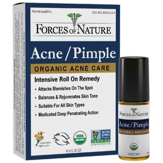 Forces of Nature Natural, Organic Acne Skin Care Treatment, Non GMO, No Harmful Chemicals, Cruelty Free - Acne & Pimple Control, Clear & Balance Skin Tone, 0.14 Fl Oz