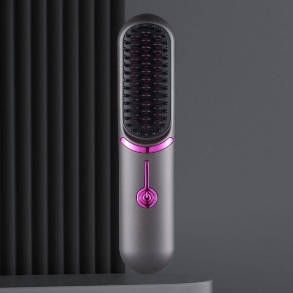 Mini Cordless Hair Straightener Brush, Portable Mini Straightening Brush for Travel, USB Rechargeable, Anti-Scald, Gifts for Women, Lovers or Friends (Gray)