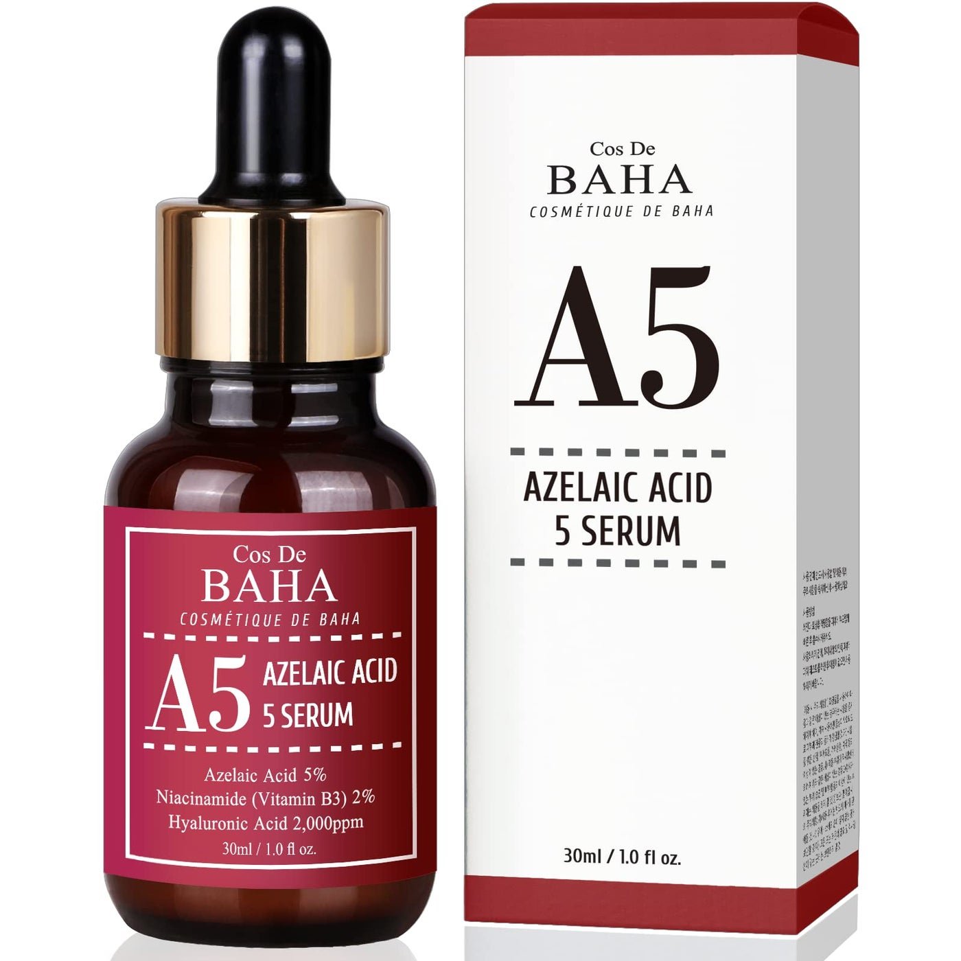 Cos De BAHA Azelaic Acid 5% Serum 1 Fl Oz – Niacinamide & Hyaluronic Acid Face Serum for Uneven Tone, Texture & Oily Skin – Lightweight Aloe-Based Korean Skincare (30 ml)