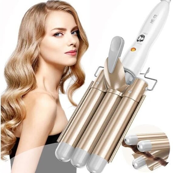 3 Barrel Hair Waver, 25mm Ceramic Tourmaline Curling Iron, Dual Temperature Control, Gold – Professional Hair Styling Tool for Long-Lasting Waves and Curls
