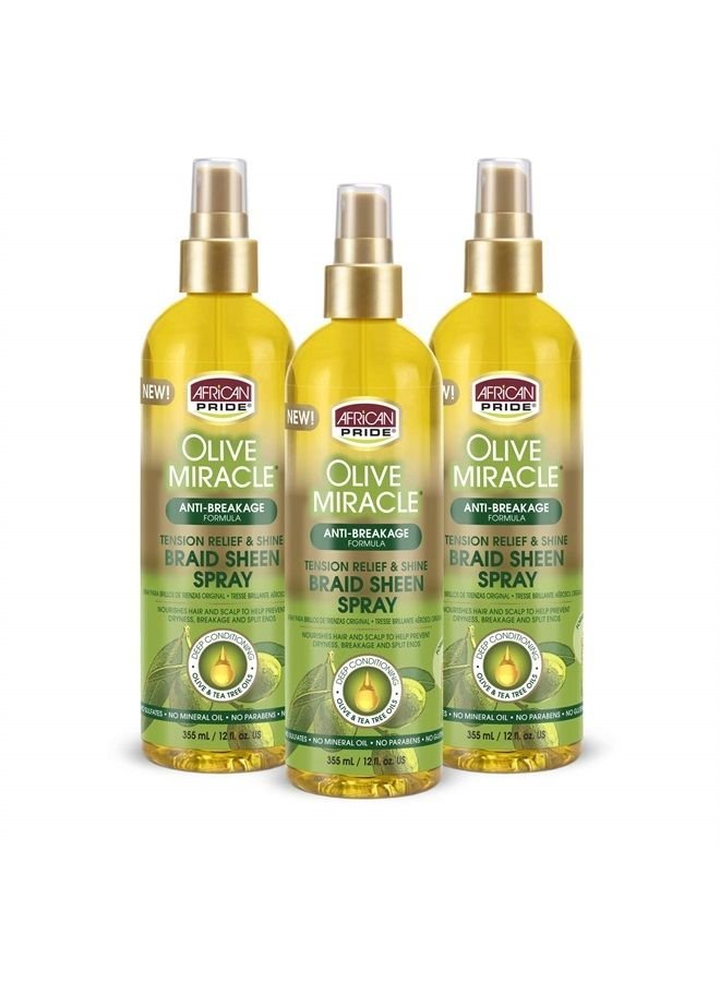 Olive Miracle Braid Sheen Spray (3 Pack) with tea tree oil and olive oil to protect and moisturize scalp and hair.12oz.