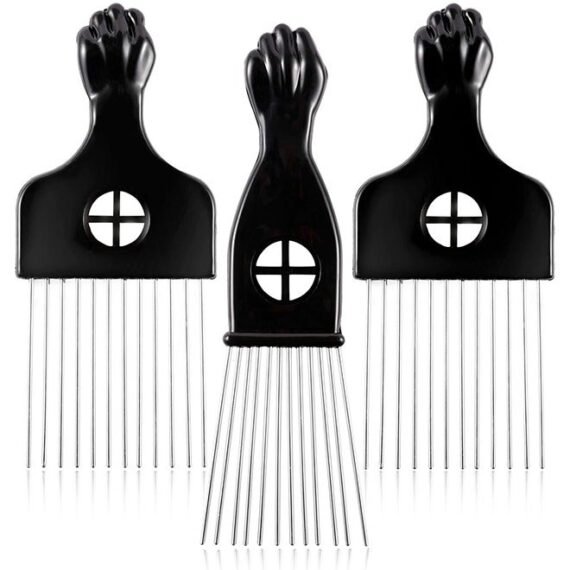 Metal Hair Pick, 3 Pack Wide Tooth Afro Pick for Men, Hair pick for Curly Hair for Women, Afro Pick Lift Pick Comb Tool for Wig Braid Detangle, Hair Styling