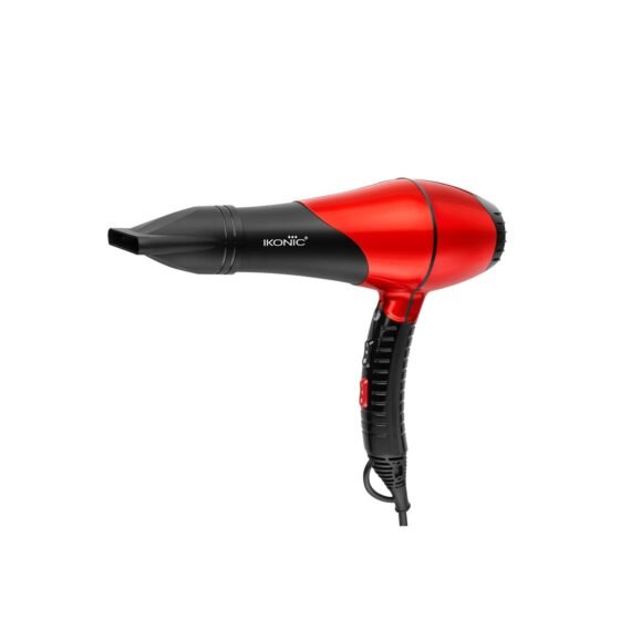 Ikonic Professional Pro 2200 Hair Dryer, Black & Red 2200W Powerful Motor 2 Heat & 2 Speed Settings with Cool Shot Superior Mute Function Overheat Protection 2 Nozzles & 1 Diffuser , All Hair Type