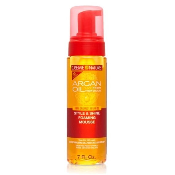Creme of Nature Style & Shine Foaming Mousse, Defines Curls & Controls Frizz, Moisturizes Hair with Argan Oil from Morocco, Gift for Her, 7 fl oz