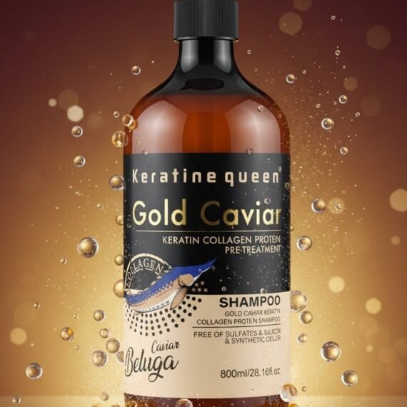 Keratine Queen Gold Caviar Keratin Collagen Protein Pre-Treatment Shampoo, Sulfate & Silicon Free, Beluga, 800ml/28.16 fl oz