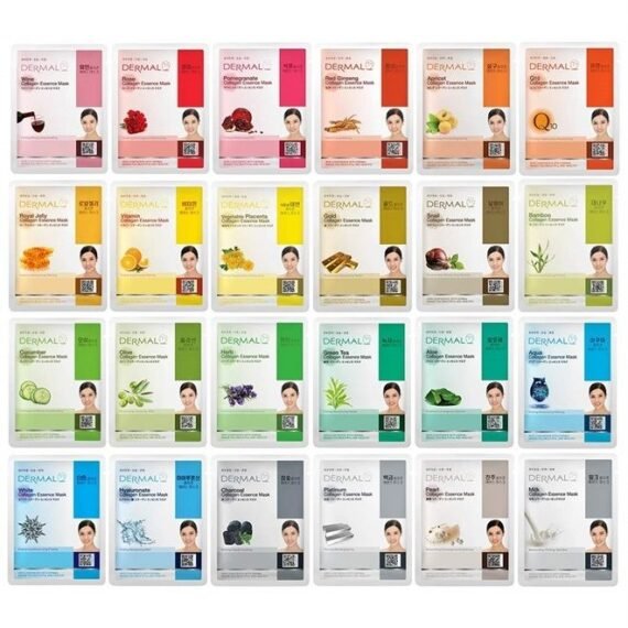 24 Combo Pack A Collagen Essence Korean Face Mask - Hydrating and Soothing Facial Mask with Panthenol - Hypoallergenic Self Care Sheet Mask for All Skin Types - Natural Home Spa Treatment Masks